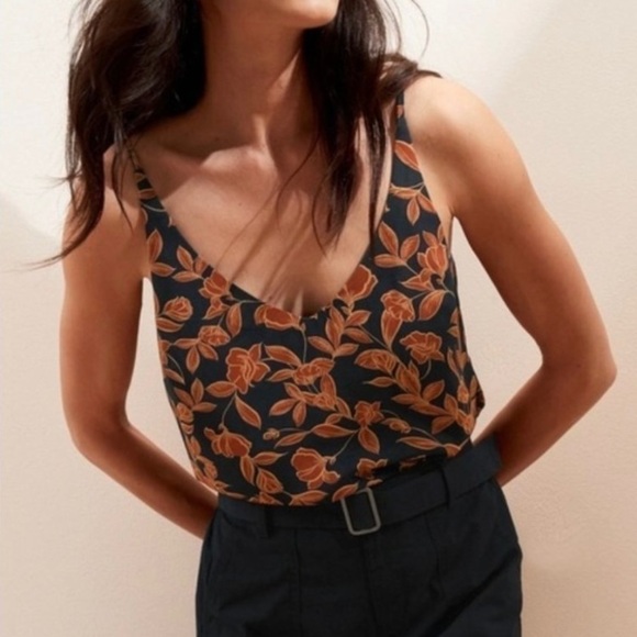 banana republic | Orange and Black Floral Cami Tank Top Adjustable Straps XL - Picture 1 of 6